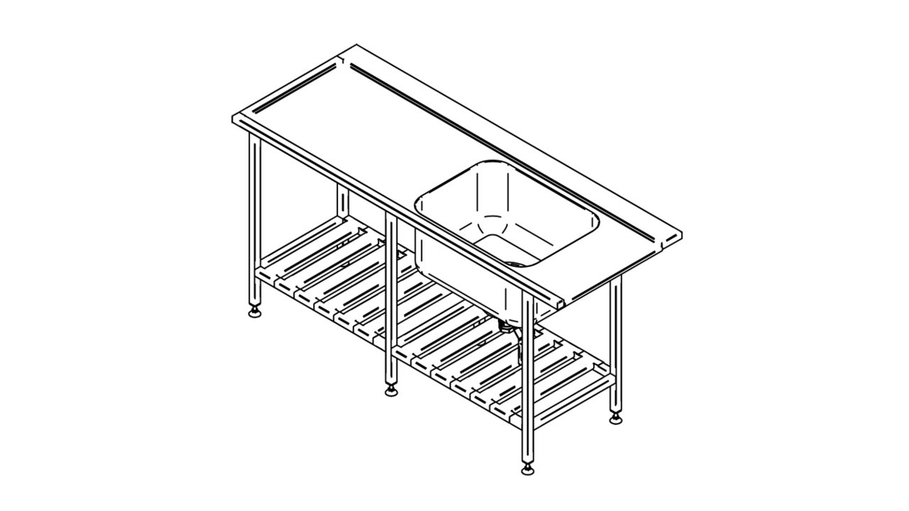 Stainless steel pre wash table with shelf (1500-2900mm)