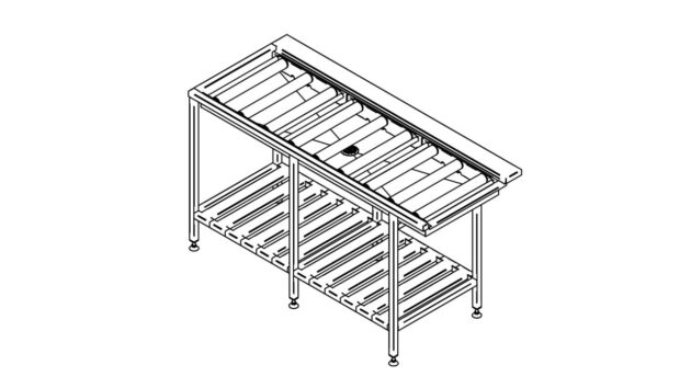 Stainless steel sorting table with roller tracks and shelf 1550/2050/2550mm