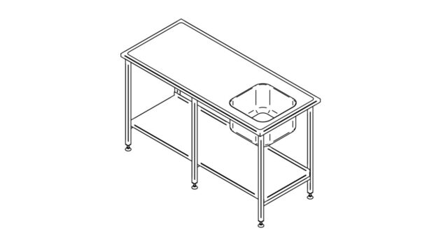 Разделочный стол с раковиной и полкой (1500-2900mm)
